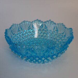 Imperial Blue Hobnail Glass Bowl Scalloped Fan Rim Vintage Decoration Piece